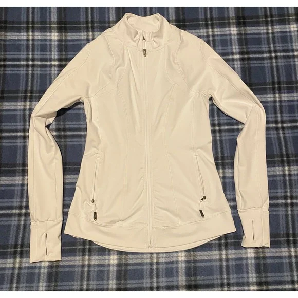 Kyodan Womens White Full Zip Athletic Jacket Thumbholes Mock Neck Yoga Gym Small - Picture 1 of 8